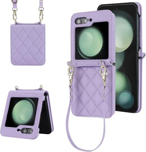 حافظة هاتف LBYZCASE لهاتف Z Flip 6 2024، حافظة محفظة لهاتف Samsung Galaxy Z Flip 6 مع جلد مدمج، حزام معصم، حقيبة يد لحمل الهاتف للنساء (بني) in Saudi Arabia