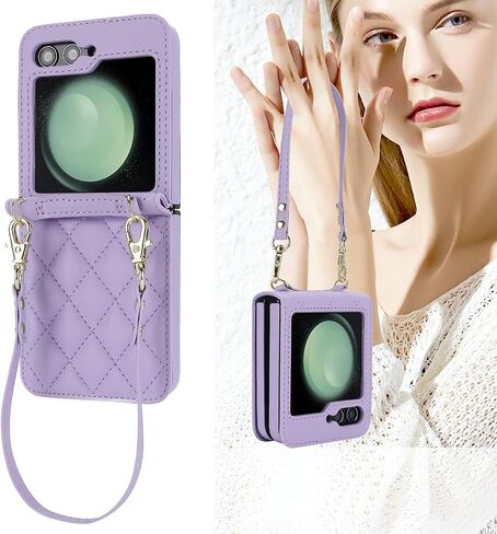 حافظة هاتف LBYZCASE لهاتف Z Flip 6 2024، حافظة محفظة لهاتف Samsung Galaxy Z Flip 6 مع جلد مدمج، حزام معصم، حقيبة يد لحمل الهاتف للنساء (بني) in Saudi Arabia