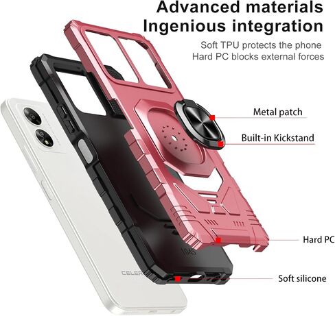 Ailiber Case for Boost Celero SC 5G, Celero 5G SC Screen Protector, Ring Kickstand for Magnetic Car Mount, Military Grade, Shockproof Protective Rugged Cell Phone Cover for Celero5G SC-Rose Gold in Kuwait