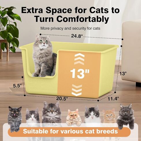 Cat Litter Box with High Sided,24.8" Lx11.4 Wx13.0 H,Extra Large Cat Litter Box for Big Cats,XL Jumbo Kitty Litter Box for Indoor Cats,Tool-Free Assembly (Grey) in Kuwait
