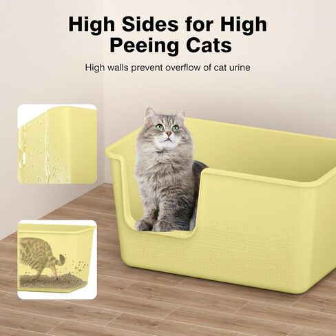 Cat Litter Box with High Sided,24.8" Lx11.4 Wx13.0 H,Extra Large Cat Litter Box for Big Cats,XL Jumbo Kitty Litter Box for Indoor Cats,Tool-Free Assembly (Grey) in Kuwait