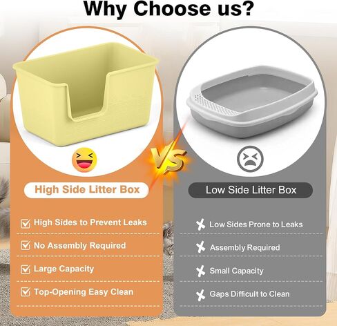 Cat Litter Box with High Sided,24.8" Lx11.4 Wx13.0 H,Extra Large Cat Litter Box for Big Cats,XL Jumbo Kitty Litter Box for Indoor Cats,Tool-Free Assembly (Grey) in Kuwait