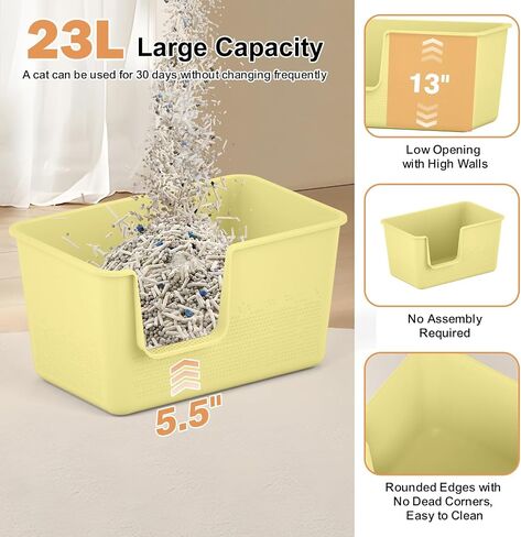 Cat Litter Box with High Sided,24.8" Lx11.4 Wx13.0 H,Extra Large Cat Litter Box for Big Cats,XL Jumbo Kitty Litter Box for Indoor Cats,Tool-Free Assembly (Grey) in Kuwait