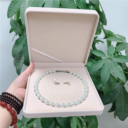 Jewelry Velvet Box Pearl Necklace Earring Bracelet Gift Display Case Wedding Jewelry Storage Holder (Beige For Pearl Necklace Earrings Bracelet) in Saudi Arabia