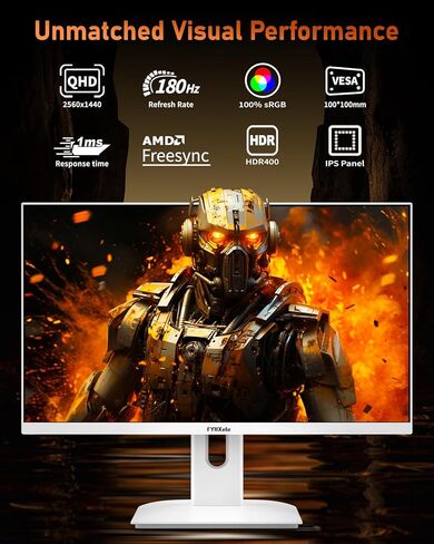 27 inch Gaming Monitor, 180Hz Computer Monitor FHD 1080P Fast IPS Panel Pc Monitor, sRGB100%,1ms, DisplayPort/HDMI/Eye Care/Wall Mount Compatible-White in Saudi Arabia