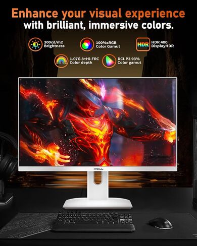 27 inch Gaming Monitor, 180Hz Computer Monitor FHD 1080P Fast IPS Panel Pc Monitor, sRGB100%,1ms, DisplayPort/HDMI/Eye Care/Wall Mount Compatible-White in Saudi Arabia