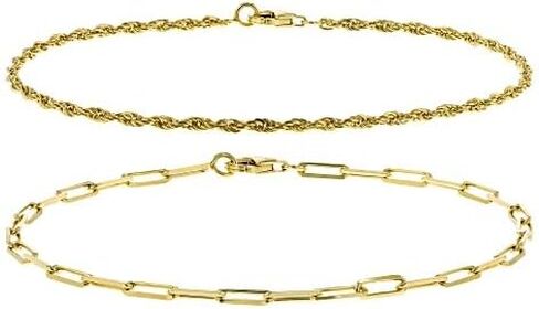 Sterling Silver 2mm Rope & 2.5mm Paperclip Link Bracelet Set of 2 for Women in Saudi Arabia