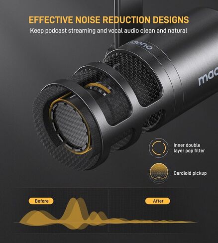 MAONO USB Dynamic Microphone, Podcast Recording Microphone with Gain Knob, Plug & Play, Metal Structure, Voice-Isolating Technology, Cardioid Studio PC Mic for Streaming, Vocal, Home Studio-PD100U in Kuwait