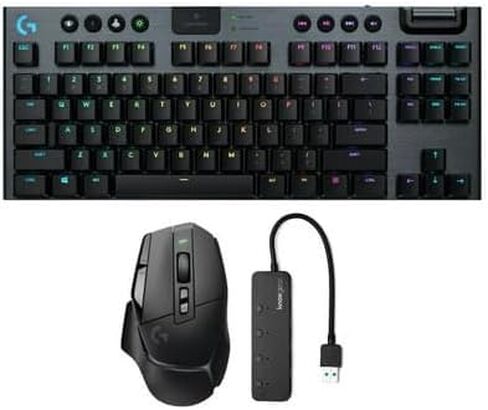 Logitech G915 TKL Tenkeyless Lightspeed Wireless RGB Mechanical Gaming Keyboard (White) Bundle with Logitech G502 X Lightspeed Wireless Gaming Mouse (White) and 4-Port USB 3.0 Hub (3 Items) in Saudi Arabia