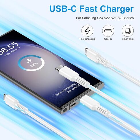 كابل شاحن Samsung A15 5G شحن سريع لهاتف Galaxy A55 S24 S23 A14 A13 A53 S22 S21 S20 Ultra FE A24 A32 A54 A12 Z Fold Flip 5، 25W 6ft 2Pack USB C إلى USB C Cord لهاتف iPhone 15 Pixel 8 7 6 Pro 7A 6A in Kuwait