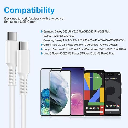 كابل شاحن Samsung A15 5G شحن سريع لهاتف Galaxy A55 S24 S23 A14 A13 A53 S22 S21 S20 Ultra FE A24 A32 A54 A12 Z Fold Flip 5، 25W 6ft 2Pack USB C إلى USB C Cord لهاتف iPhone 15 Pixel 8 7 6 Pro 7A 6A in Kuwait