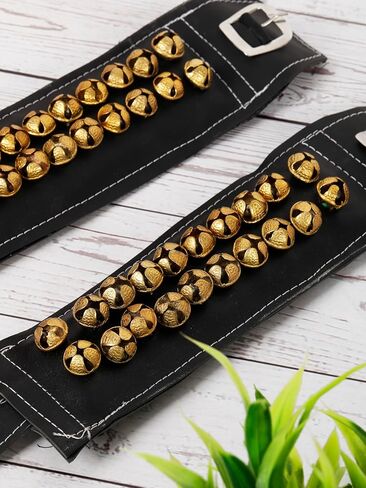 Arts Of India Ghungroo Brown Leather Pad 4 Line Ghungroo Pair (16 NO. GHUNGROO - 2CM) Big Dancing Bells Anklet Ghungroo Set - FOUR LINE BROWN LEATHER PAD GHUNGROO PAIR (YG029) in Saudi Arabia