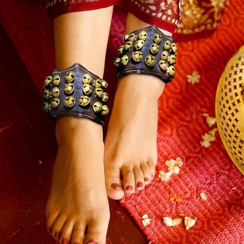 Arts Of India Ghungroo Brown Leather Pad 4 Line Ghungroo Pair (16 NO. GHUNGROO - 2CM) Big Dancing Bells Anklet Ghungroo Set - FOUR LINE BROWN LEATHER PAD GHUNGROO PAIR (YG029) in Saudi Arabia