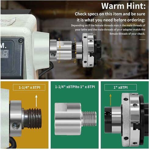 Lathe Headstock Spindle Adapter,Converts 1-1/4" x 8TPI to 1-1/2" x 8TPI for Woodworking Lathe in Saudi Arabia