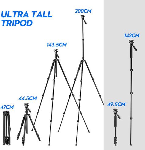 Fotopro 78" Camera Tripod, Aluminum Compact Travel Tripod and Monopod with 360° Fluid Head Quick Release Plate, Professional Video Tripod for DSLR, Load up 6.6lbs in Saudi Arabia