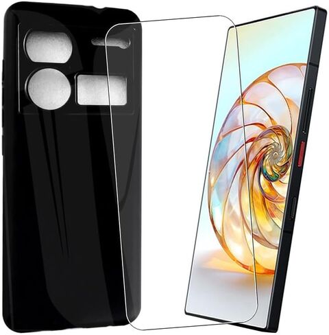 حافظة لهاتف Zte Nubia Z60 Ultra (6.80 بوصة)، حافظة بغطاء أسود لهاتف Zte Nubia Z60 Ultra مع واقي شاشة من الزجاج المقوى in Kuwait