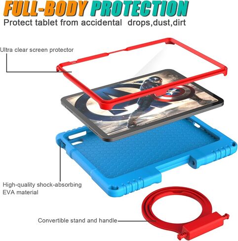 Lainergie Kids Case for iPad 10th Generation 10.9-inch (2022) & iPad Air 11-inch M2 (2024) & iPad Pro 11-inch M4 (2024), Lightweight Shockproof Case Built-in Screen Protector with Handle Stand,Blue in Kuwait