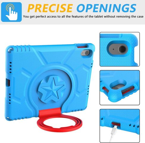 Lainergie Kids Case for iPad 10th Generation 10.9-inch (2022) & iPad Air 11-inch M2 (2024) & iPad Pro 11-inch M4 (2024), Lightweight Shockproof Case Built-in Screen Protector with Handle Stand,Blue in Kuwait
