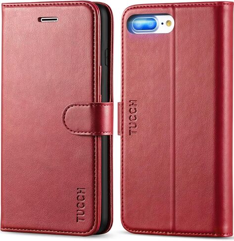 TUCCH Wallet Case for iPhone 8 Plus/7 Plus 5.5", 3 Card Holders, Black in Saudi Arabia