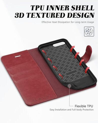 TUCCH Wallet Case for iPhone 8 Plus/7 Plus 5.5", 3 Card Holders, Black in Saudi Arabia
