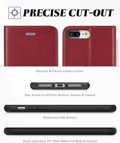 TUCCH Wallet Case for iPhone 8 Plus/7 Plus 5.5", 3 Card Holders, Black in Saudi Arabia