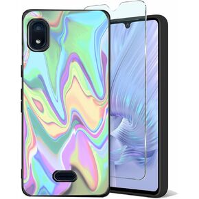 9H Tempered Glass Screen Protectors For ANS Artia p600, With Artia P600 5G Case TPU Slim Fit Lightweight [Floral Pink-Mint Gradient Watercolor Painting] Soft Gel ANSp600 Phone Cover Girly For Women