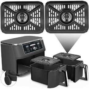 Air Fryer Grill Pan for Ninja Foodi DZ401 DZ550 DZ071 AD350CO DualZone Air Fryers, Replacement Air Fryer Crisper Plate Grill Plate Tray Accessories with Rubber Bumpers, Dishwasher Safe