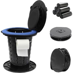 Upgraded Retractable Portable Toilet with Cushion,Adjustable Height Camp Toilet with Paper Holder,Lightweight Portable Potty for Camping,Car,Travel,Boat,Tent and Emergency Use
