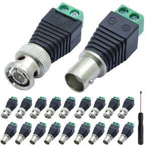 BNC Male Balun Connector & BNC Female Balun Connector, Coaxial Cat5 to BNC Connector Terminal Plug for CCTV Surveillance Cable Ethernet Speaker, with Screwdriver (20 Pack)
