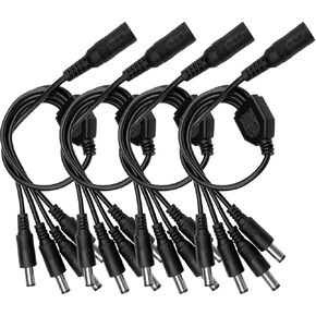 4 Pack Black 1 Female to 4 Male 5.5mm*2.1mm DC Power Splitter Cable, 1 to 4 Way DC Power Output Y Adapter Cable Cord for CCTV Cameras Router LED Light Strip and More (4 Pack, 1 to 4 Way)