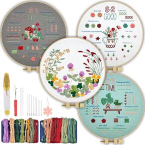 Embroidery Kits for Beginners for Adult, 4 Sets Butterfly Whale Embroidery Kit for Beginners Include Embroidery Cloth Hoops Threads for Craft Lover Hand Stitch with Embroidery Skill Techniques