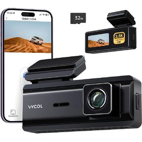 Dash Cam 2.5K WiFi Dashcam، كاميرا أمامية 1600P للسيارات، بطاقة مجانية 32 جيجابايت، كاميرا سيارة صغيرة، رؤية ليلية، التحكم الصوتي، وضع ركن السيارة لمدة 24 ساعة، WDR، تسجيل حلقة، مستشعر G، دعم 128 جيجابايت كحد أقصى