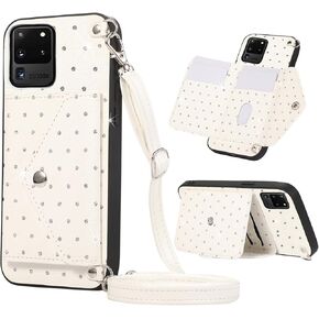 حافظة هاتف لهاتف سامسونج جالاكسي S20 الترا 5G مع حزام كتف متقاطع وحامل بطاقة وجيب الائتمان وإكسسوارات الخلية S20ultra 20S S 20 A20 S2O 20ultra G5 للفتيات والنساء باللون الأسود in Kuwait