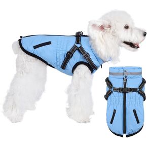 Norbi Dog Coats with Harness, Warm Dog Coat Reflective, Winter Dog Coats for Small Dogs, Adjustable Dog Jacket Vest Dog Cold Weather Coats for Small Medium Dogs