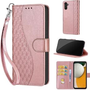 Designed for Samsung Galaxy A15 5G Case Wallet,Women Flip Folio Cover with Embossed PU Leather Stand Credit Card Holders Slots Wrist Strap Phone Case for Samsung A15 5G/4G (Rose Gold Butterfly)