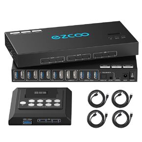 4K@60Hz HDMI 2.0 KVM Switch 4x1 for 4PC Share 2 Displays and 4 USB 3.0 Ports SPDIF L/R Audio,Copy/Extended Mod compatibile with Windows, Unix and Mac OS X