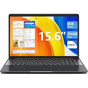 كمبيوتر محمول 15.6 بوصة، أجهزة كمبيوتر محمولة مع ذاكرة وصول عشوائي DDR4 بسعة 8 جيجابايت ومعالج 256 جيجابايت SSD Celeron رباعي النواة (حتى 2.5 جيجا هرتز)، 7200 مللي أمبير في الساعة، كاميرا ويب، Mini HDMI، USB3.2 * 2، واي فاي مزدوج، نوع C (رفيع) in Kuwait
