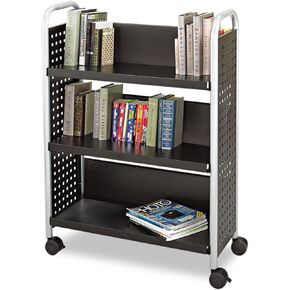 Safco Scoot Double-Sided Book Cart – 6 Slanted Shelves, Swivel Wheels, Steel Construction, 300 lb. Weight Limit -Perfect for Home, Office,Classrooms or Libraries Black, 5335BL