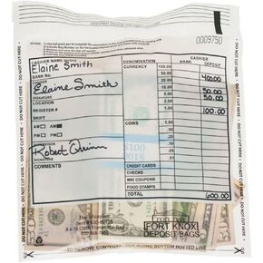 BankSupplies Clear Cash Deposit Bags | 8W x 10H | 500 Pack | Tamper-Evident Peel | Write-on Panel | Perforated Bottom | Matching Serial Number & Barcode | Deposit Plastic Bags