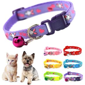 Kitten Collar with Bell,Rabbit Pattern Purple Cat Collar Girl Cute Fancy Puppy Collar with Bells for XXS XS Tiny Little Kitten Pet Female Dogs,Neck 7-12 Inch