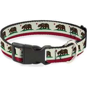 Buckle-Down 11-17" California Flag Weathered White Plastic Clip Collar, Medium