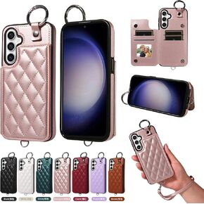 Wallet Cover for Samsung Galaxy S24 Plus S24+ 5G with Wrist Strap Card Holder Magnetic Back PU Leather Credit Slots Ring Buckle Stand Phone Case for S24plus 24S + S 24 24+ Girls Women White