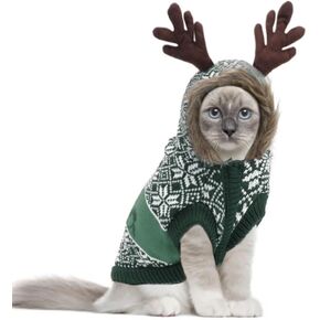 EMUST Christmas Dog Sweater, Knit Dog Christmas Sweater Large Size Dog with Leash Hole, Pet Sweater for Christmas & Holiday, Dog Reindeer Costume(XXL, Green)