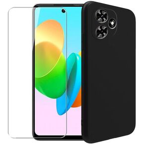 Case for Tecno Spark Go 2024 + Glass Screen Protector Tempered Film - Transparent Silicone Soft Flexible Bumper Shockproof TPU Protective Cover Shell for Tecno Spark Go 2024 (Black)