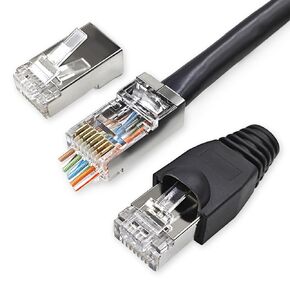 50 Pack Cat 6 Pass Through Shielded RJ45 Connector with Strain Relief Boots Modular Crimp Network Plug for 23AWG Cat6, Cat5, Cat5e SFTP and FTP Solid or Stranded Ethernet Cable