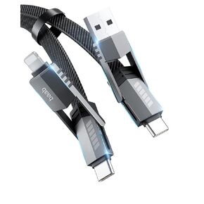 USB C Cable, [Baab Series] 4 in 1 60W USB C to USB C Cable 5ft Flat Nylon Braided Fast Charging Cord with Data Transfer Combo L/Type C/USB A Port for iPhone iPad MacBook