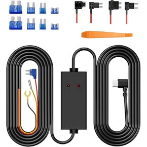 11.5ft Type-C Dash Cam Hardwire Kit (V5F), 12V-24V to5V 3A Car Dashboard Cam Charger Power Cable with 4 Fuse Taps, Low Voltage Protection for V100、V100Pro、S50