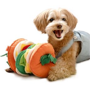 MEWOOFUN Snuffle Ball with Squeaky Features, Interactive Dog Toy - Enrichment Toys for Smart Dogs, Mentally Stimulating, Boredom Busters (Lamb)