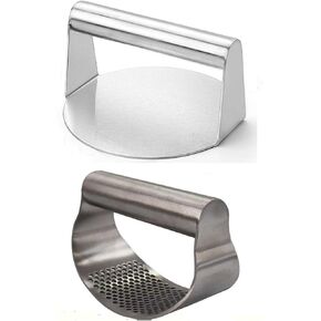 2PCS Set,Stainless Steel 5.5 Inch Round Burger Meat Press of 1 and 1.5 Inch Thick Garlic Press of 1 (5.5 Inch)