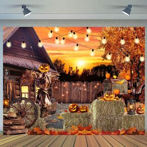 CYLYH 8x6ft Halloween Photography Backdrop Hallowmas Eve Gloomy Devil Pumpkin Scarecrow Background Horrible Scary Nightmare Party Banner